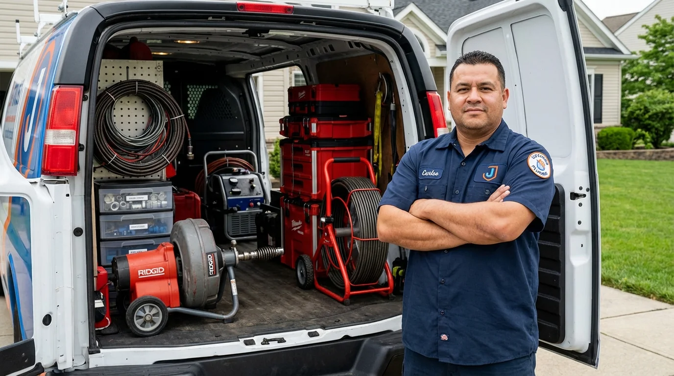 Professional drain cleaning equipment and Johns Plumbing LLC plumber in Tuckerton
