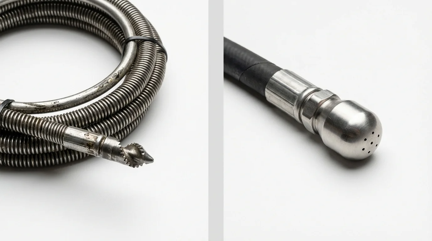 Drain snake cable and hydro jetting nozzle used for drain cleaning in Tuckerton, NJ