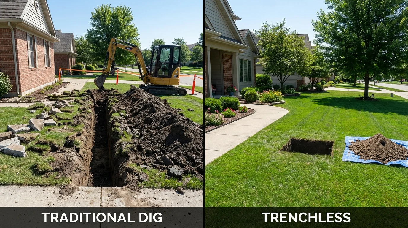 Trenchless sewer repair with minimal yard damage versus traditional excavation in Tuckerton, NJ